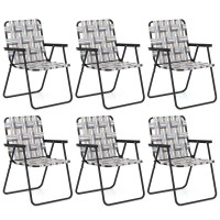 Gymax Folding Chair, Patio Lawn Chair Set With Armrest, Indoor/Outdoor 6 Pack Webbed Lightweight Dinning Chair, Portable Beach Chair For Outside, Poolside, Backyard (Coffee, 6)