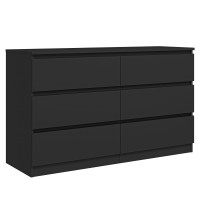 Vibe Dine 6 Drawer Double Dresser Modern Chest Of Drawers With Wide Storage For Closet Bedroom Living Room Black