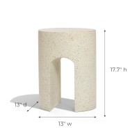 Luxenhome Outdoor Side Table 18 Inch Mod Cream Cement Round With Ushape Outdoor Side Table Small Accent Decorative Stool For G