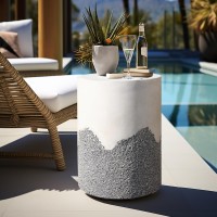 Luxenhome Gray And Cream Cement Round Outdoor Side Table 18 Inch Cement End Tables For Patio Garden Small Accent Decorative Sto