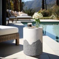 Luxenhome Gray And Cream Cement Round Outdoor Side Table 18 Inch Cement End Tables For Patio Garden Small Accent Decorative Sto