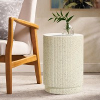 Luxenhome Cream Cement Round Outdoor Side Table End Tables For Patio Garden Small Accent Decorative Stool Plant Stand Drum Ta