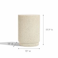 Luxenhome Cream Cement Round Outdoor Side Table End Tables For Patio Garden Small Accent Decorative Stool Plant Stand Drum Ta