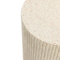 Luxenhome Cream Cement Round Outdoor Side Table End Tables For Patio Garden Small Accent Decorative Stool Plant Stand Drum Ta