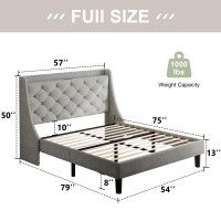 Feonase Full Size Bed Frame With Luxury Wingback And Fast Charging Station Full Upholstered Button Tufted Storage Headboard Plat