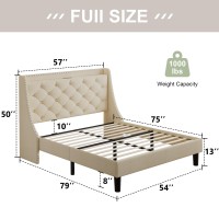 Feonase Full Size Bed Frame With Luxury Wingback And Fast Charging Station Full Upholstered Button Tufted Storage Headboard Plat