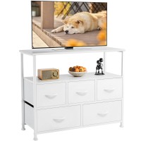 Dumos Tv Stand Dresser For Bedroom With 5 Fabric Drawer Entertainment Center For 45 Inch Television Media Console Table With St