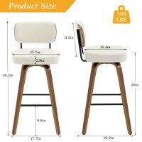 Bekrvio Swivel Bar Stools Set Of 3 29 Upholstered Faux Leather Barstools With Back And Bent Wood Legs Mid Century Modern Bar