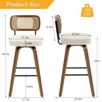 Bekrvio Swivel Bar Stools Set Of 3 Upholstered Faux Leather Barstools With Rattan Back 29 Seat Height Bar Chairs For Kitchen