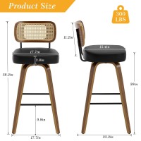 Bekrvio Swivel Bar Stools Set Of 3 Upholstered Faux Leather Barstools With Rattan Back 29 Seat Height Bar Chairs For Kitchen