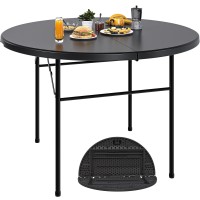 Yitahome 48 Inch Round Folding Table With Carrying Handle, Portable Folding Round Table W/Heavy Duty Frame And Thick Tabletop For Indoor And Outdoor Dining, Camping, Parties, Picnics, Bbqs, Black