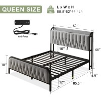 Feonase Velvet Queen Bed Frame With Fast Charging Station Queen Size Metal Platform Beds With Upholstered Headboard & Footboard 12