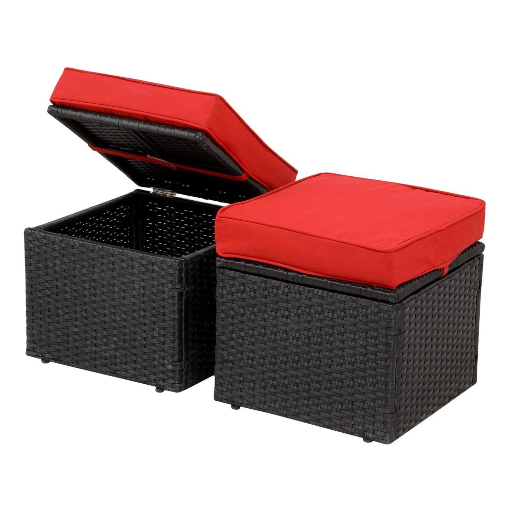 Openaircomfort Premium Striking Redblack 165 2Piece W 3 Fadeproof Cushion Allweather Wicker Indooroutdoor Ottomans