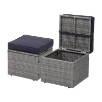 Openaircomfort Premium Serene Bluegray 165 2Piece W 3 Fadeproof Cushion Allweather Wicker Indooroutdoor Ottomans Pe