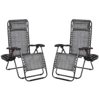 Yaheetech Zero Gravity Recliners Outdoor Adjustable Folding Reclining Lounge Chairs Wpillows Cup Holder Trays And Carry Strap