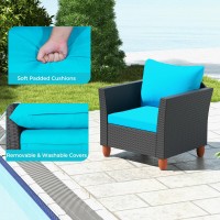 Oralner 3 Pieces Patio Furniture Set, Outdoor Wicker Conversation Chairs With Cushion, Acacia Coffee Table, Rattan Bistro Set For Balcony Garden Backyard Front Porch Poolside (Turquoise)