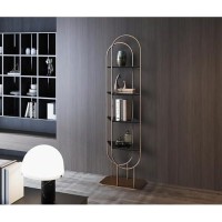 Whiteline Modern Living Koda Oval Bookshelf/Divider, Brushed Bronze Steel, Black Lacquer Shelves