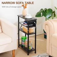 Amhancible Narrow Side Table With Charging Station End Table For Small Spaces Skinny Nightstand With Storage Shelf Narrow End