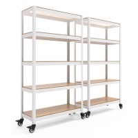 Homedant House White 5Tier Metal Boltless Rolling Cart Shelf Rack Casters Heavy Duty Wheel Shelving Unit Adjustable Storage She