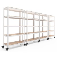 Homedant House White 5Tier Metal Boltless Rolling Cart Shelf Rack Casters Heavy Duty Wheel Shelving Unit Adjustable Storage She