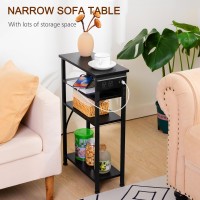 Amhancible Narrow Side Table With Charging Station End Table For Small Spaces Skinny Nightstand With Storage Shelf Narrow End