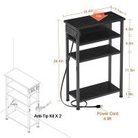 Amhancible Narrow Side Table With Charging Station End Table For Small Spaces Skinny Nightstand With Storage Shelf Narrow End