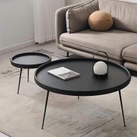 Modern Nesting Tables Set Of 2, Round Coffee Table With Soild Wood,Versatile Side Table Set Nesting Tables For Small Compact Spaces, Easy To Assemble (Color : Pure Black)