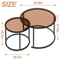 Aboxoo Nesting Coffee Table Set Of 2 Small Round Glass Nesting Tables For Living Room Bedroom Accent Tea Table With Metal Fram