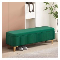 Wigselbl Velvet Ottoman Upholstered Bench With Storage,Luxury Shoe Bench End Of Bed Bench For Living Room,Entryway Storage Ottoman Bench Footstool For Bedroom (Color : Green, Size : 100Cm)