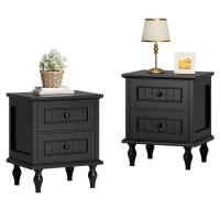 Scurrty Nightstand Set of 2, Antique Style End Table with 2 Drawers, Taller Nightstand for Bedroom, Side Table for Bedroom (Green, Double)