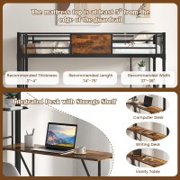 Komfott Twin Loft Bed With Desk & Shelf, Heavy-Duty Metal Slats Support Loft Bed Frame, Space-Saving Loft Bed With Safety Guardrail & Ladder For Home Dorm Apartments, Rustic Brown & Black