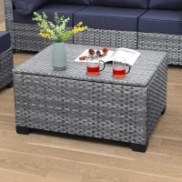 Waroom Outdoor Pe Wicker Coffee Table Resin Rattan Patio Table Garden Furniture Backyard Storage Table With Waterproof Lining