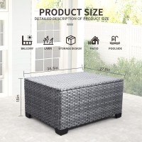 Waroom Outdoor Pe Wicker Coffee Table Resin Rattan Patio Table Garden Furniture Backyard Storage Table With Waterproof Lining