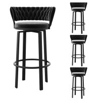 Lsoiup Dining Chairs Set of 4, Modern Upholstered Dining Room Bar Chairs with Velvet Cushion and Metal Legs, Swivel Bar Stools for Kitchen Island, Seat Height 75cm, Black