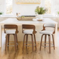 Cozyman 26 Counter Height Bar Stools Mid Century Bar Stools With Solid Back Barstools With Walnut Finish And Faux Leather Se