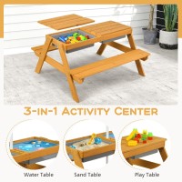 Dortala Kids Picnic Table, 3-In-1 Water & Sand Activity Table With Height Adjustable Umbrella & Removable Tabletop, Outdoor Wooden Bench & Table Set For Toddler, For Garden, Yard & Patio, Colorful