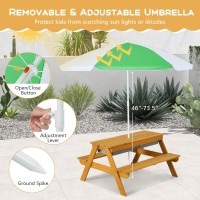 Dortala Kids Picnic Table, 3-In-1 Water & Sand Activity Table With Height Adjustable Umbrella & Removable Tabletop, Outdoor Wooden Bench & Table Set For Toddler, For Garden, Yard & Patio, Colorful