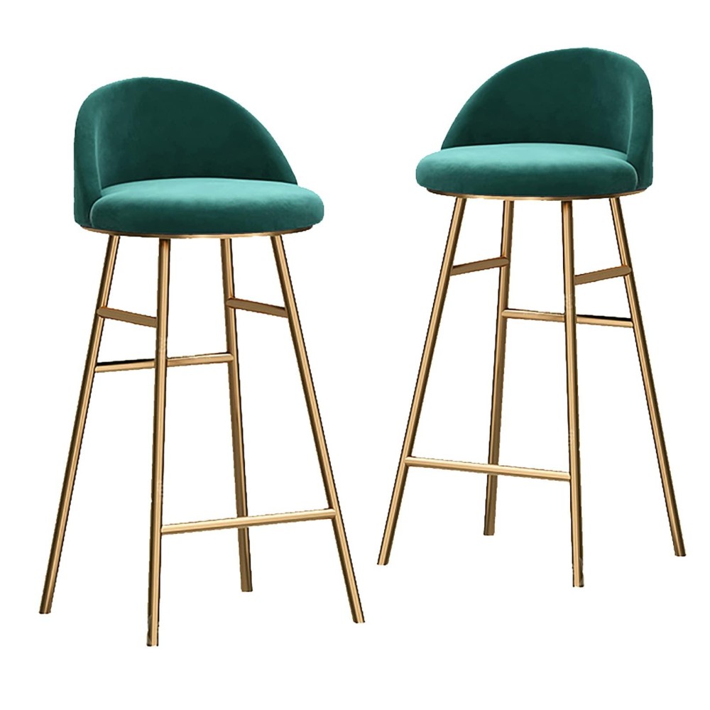 Lsoiup 75cm Counter Height Bar Stools Set of 2, Velvet Bar Stools with Back and Gold Metal Leg, Modern Bar Stools for Kitchen Island, Pub, Party (Green)