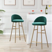 Lsoiup 75cm Counter Height Bar Stools Set of 2, Velvet Bar Stools with Back and Gold Metal Leg, Modern Bar Stools for Kitchen Island, Pub, Party (Green)