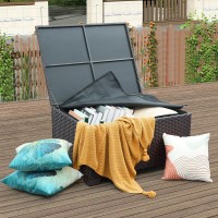 Waroom Outdoor Pe Wicker Coffee Table Resin Rattan Patio Table Garden Furniture Backyard Storage Table With Waterproof Lining