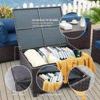 Waroom Outdoor Pe Wicker Coffee Table Resin Rattan Patio Table Garden Furniture Backyard Storage Table With Waterproof Lining