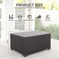 Waroom Outdoor Pe Wicker Coffee Table Resin Rattan Patio Table Garden Furniture Backyard Storage Table With Waterproof Lining