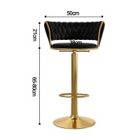 Lsoiup Swivel Counter Height Barstools with Woven Back and Gold Footrest, Modern Adjustable Velvet Bar Chairs for Kitchen Island Home Bar, Adjustable Height 65-80cm, Black