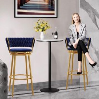 Lsoiup Swivel Bar Stools Set of 2, Velvet Barstools, Modern Counter Height Stools with Back and Metal Legs, Armless Counter Chairs for Kitchen Island, Seat Height 75cm, Blue