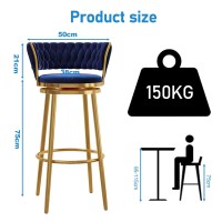 Lsoiup Swivel Bar Stools Set of 2, Velvet Barstools, Modern Counter Height Stools with Back and Metal Legs, Armless Counter Chairs for Kitchen Island, Seat Height 75cm, Blue