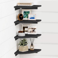 Forbena Black Corner Floating Shelves For Wall Set Of 4 Small Rounded Corner Shelves Wall Mount For Bedroom Books Mini Wood Ha