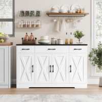 Hostack Buffet Sideboard Cabinet With Drawers 55 Large Buffet Storage Cabinet With Shelves And Doors Modern Farmhouse Coffee