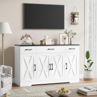 Hostack Buffet Sideboard Cabinet With Drawers 55 Large Buffet Storage Cabinet With Shelves And Doors Modern Farmhouse Coffee