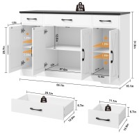 Hostack Buffet Sideboard Cabinet With Drawers 55 Large Buffet Storage Cabinet With Shelves And Doors Modern Farmhouse Coffee