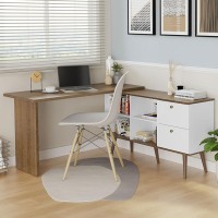 Madesa L Shaped Desk With 2 Drawers And 4 Storage Shelves, 59 In L - White/Brown